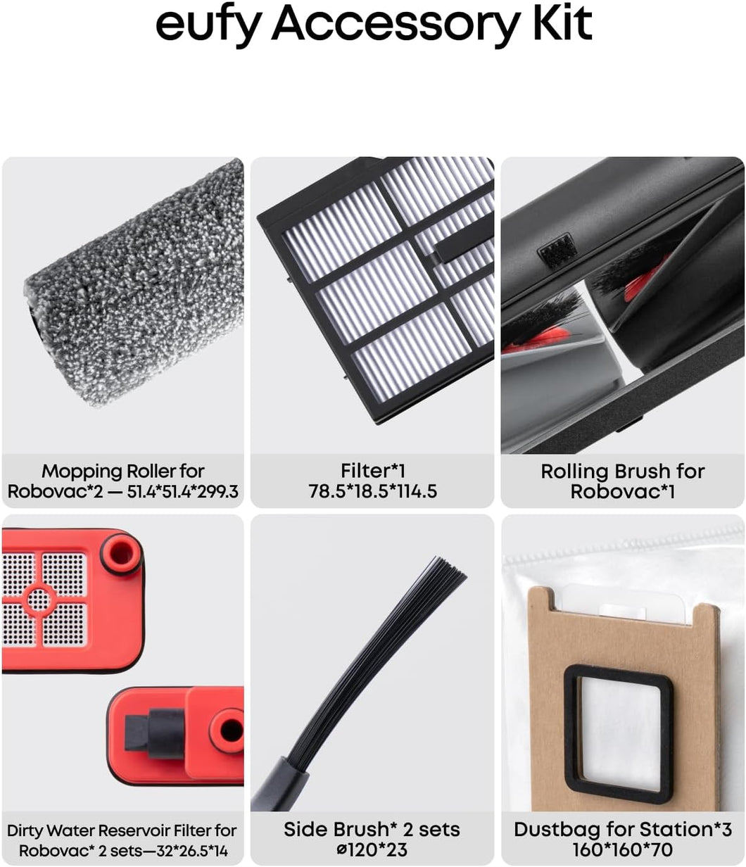 eufy Ersatzteil‑Set mit Rollbürste, Bürstenschutz, 2 Seitenbürsten, waschbarem Filter und 2 Wischtüchern für Omni Saugroboter E25/E28