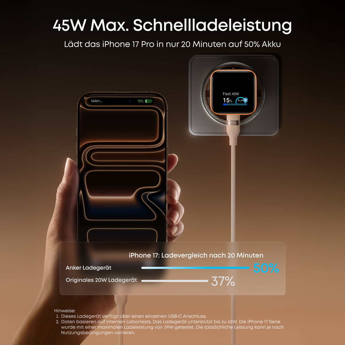 Anker Nano Ladegerät (45W, Smart Display)